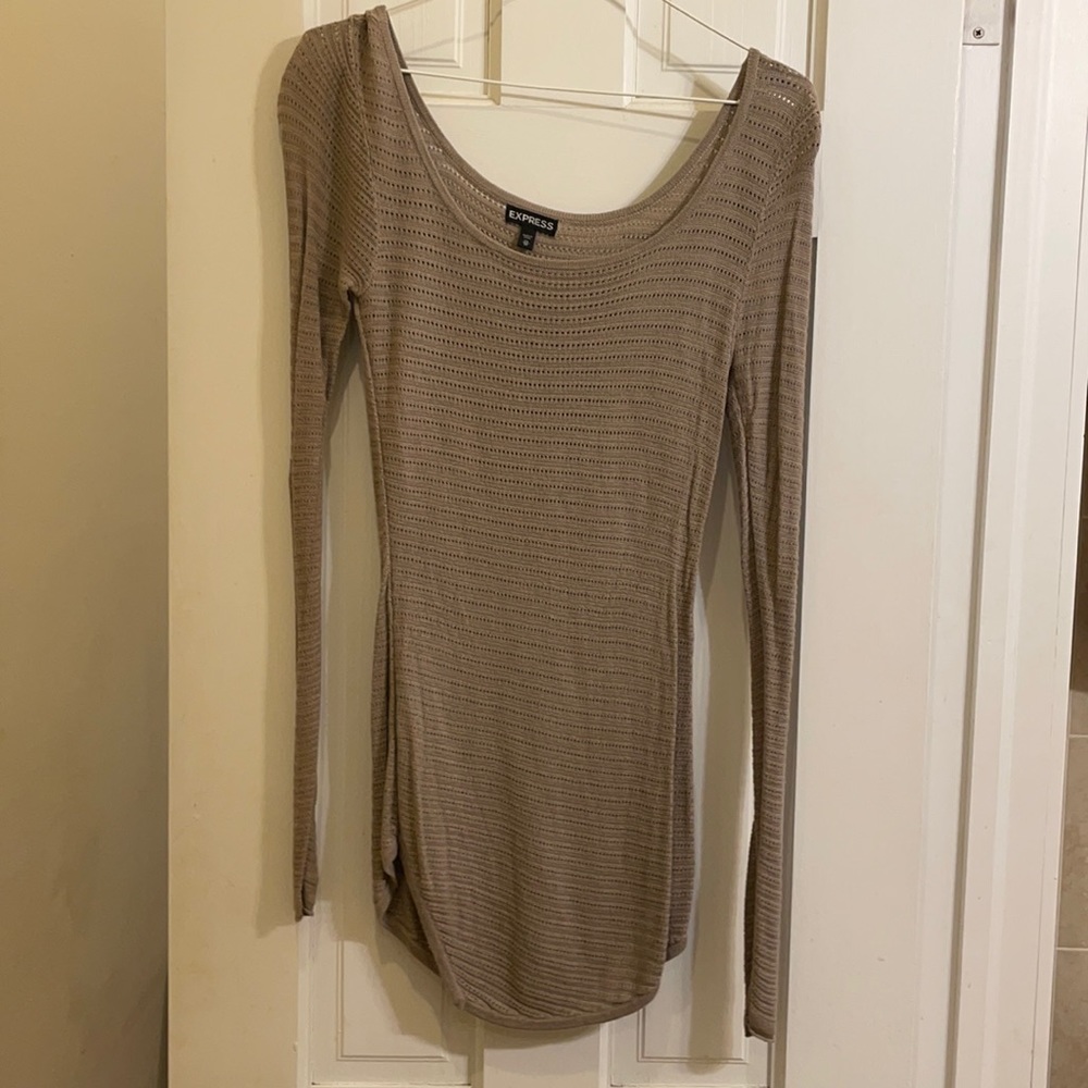 Express long sleeve crochet style sweater. Tan, size XS